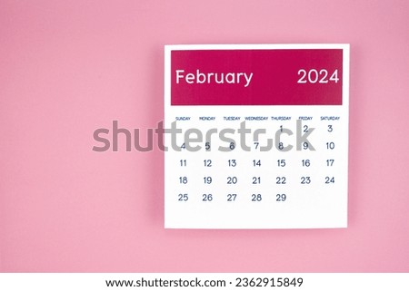 Calendar page february 2024 on pink color background.