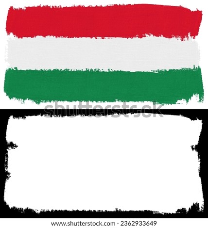 Flag of Hungary paint brush stroke texture isolated on white background with clipping mask (alpha channel) for quick isolation.