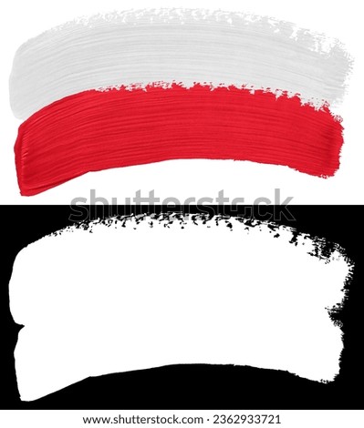 Flag of Poland paint brush stroke texture isolated on white background with clipping mask (alpha channel) for quick isolation.