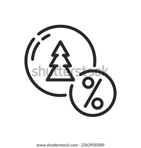 Winter Sale Icon. Vector Outline Editable Sign of Christmas Tree with Percentage Symbol, Special Festive Offers, Seasonal Savings, Holiday Shopping Promotion.