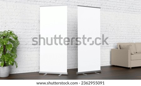Mockup of Two Roll-up Standee Banner in Office Hall Royalty-Free Stock Photo #2362955091