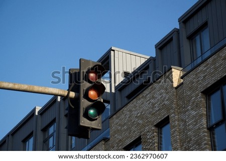 Overhead traffic lights in London