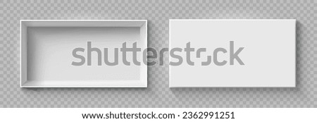 Open and close white gift boxes, white square box top view, container mockup, empty carton package, realistic paper box, open cap, empty packages mockup 3d isolated - for stock Royalty-Free Stock Photo #2362991251