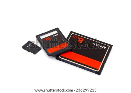 SD card ,CF Card ,Compact flash card and micro SD card isolate on white background Royalty-Free Stock Photo #236299213