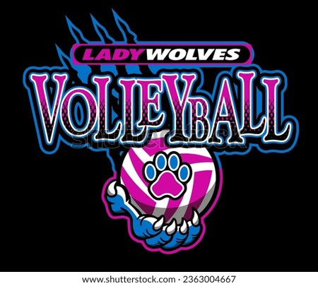 lady wolves volleyball design with claw holding ball for school, college or league sports