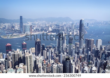 Hong Kong skyline view from the Victoria Peak.