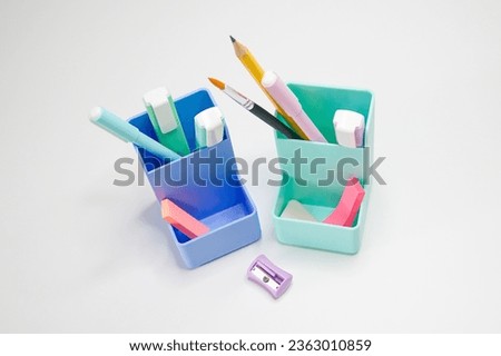 Composition of school supplies. Stationery for creativity and study. View from above. back to school concept.