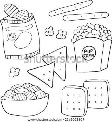 Fast Food Doodle. Icons Hand Drawn. Vector Clip Art. Sketch Famous Food. Restaurant Menu. Balck and white, Black line vector