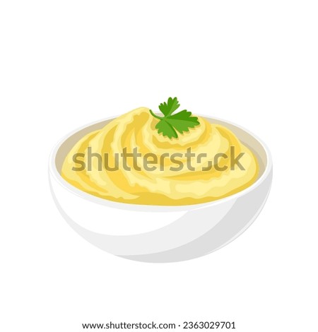 Vector illustration, mashed potatoes in a bowl, isolated white background. Royalty-Free Stock Photo #2363029701