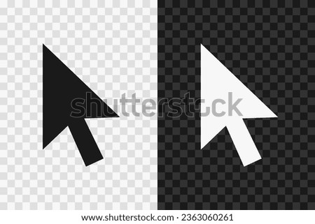 Computer mouse cursor silhouette icon, vector glyph sign. Mouse cursor symbol isolated on dark and light transparent backgrounds.