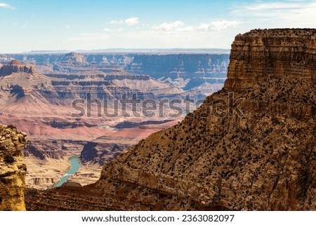 The South Rim of the Grand Canyon National Park, carved by the Colorado River in Arizona, USA. Amazing natural geological formation. The Moran Point.