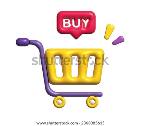 Clip art Online shopping cart on a white background for online shopping and digital marketing ideas. Buy button. Bag buy sell discount. 3D render