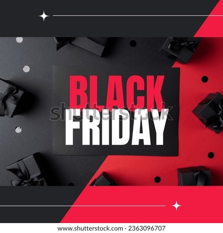 Composite of black friday text and gifts on red and black background. Black friday, online shopping, cyber sales and retail concept digitally generated image.