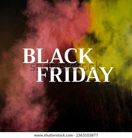 Composite of black friday text over plate of smoke on black background. Black friday, sales, shopping and retail concept digitally generated image.