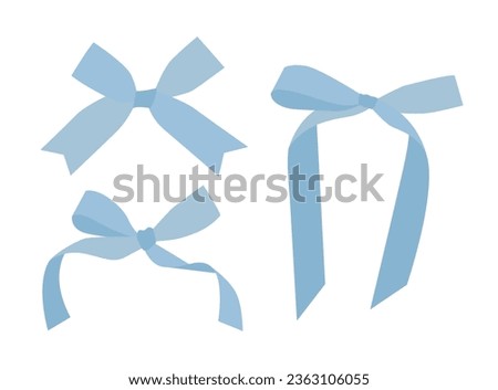 Blue ribbon illustration set. A ribbon is a knot that ties string in the shape of a butterfly used for gifts, decorations, accessories, and fashion.