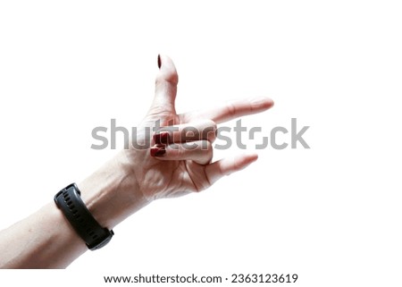 Photo using hands to make signs on a white background