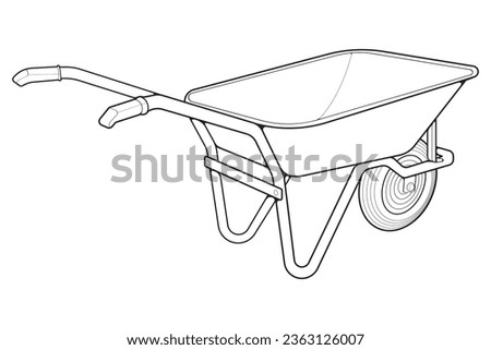 Single Wheel Barrow vector .Trolley line art vector illustration isolated on white background.  Wheel Barrow outline illustration.
