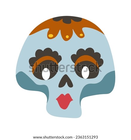 Painted colorful skull for dias de los muertos, day of the dead holiday celebration in Mexico. Mexican traditions and culture, Skeleton with makeup and floral design decor. Vector in flat style