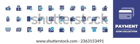 Payment icon collection. Duotone color. Vector illustration. Containing online payment, wallet, secured payment, digital wallet, credit card payment, credit cards, earth grid, cheque, credit card. Royalty-Free Stock Photo #2363153491