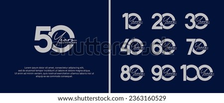 set of anniversary logo flat gray color on blue background for celebration moment Royalty-Free Stock Photo #2363160529