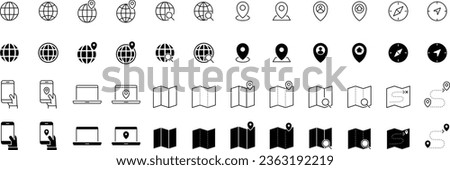 Set of Monochrome Icon on Vector Map