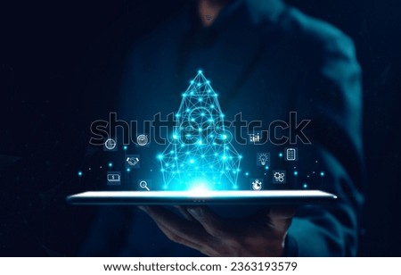 Businessman and rocket start flying up and network line connection, the Startup concept plan development business project digital technology idea of leadership, strategy launch Startup growth Royalty-Free Stock Photo #2363193579