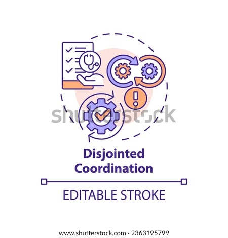2D editable multicolor icon disjointed coordination concept, isolated vector, health interoperability resources thin line illustration. Royalty-Free Stock Photo #2363195799