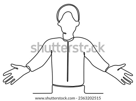 continuous line Smiling man with outstretched arms