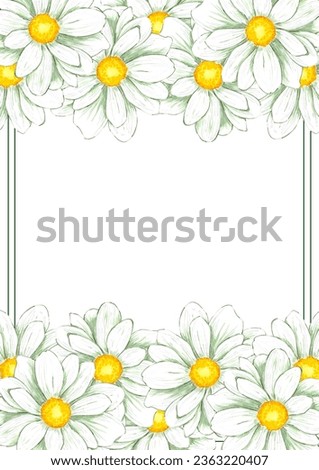 Hand drawn watercolor chamomile frame isolated on white background. Can be used for print, postcard, poster, book decoration and other printed products