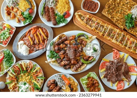 Various meat dishes and Turkish pastries
