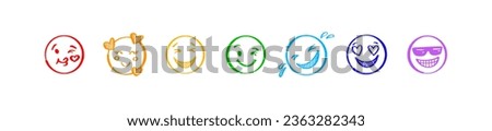 Set of pride doodle emoticons in rainbow colors. Lgbt design elements. Gay parade consept. LGBT rights symbols. Royalty-Free Stock Photo #2363282343
