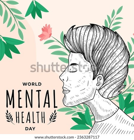 world mental health day illustration with men and floral