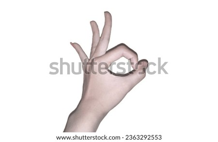 Stock photography of a girl's hand showing the ok symbol, on a clean white background.