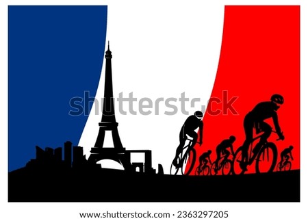 Great editable vector file of road cyclist silhouette in the front of paris skyline with classy and unique style best for your digital design and print mockup