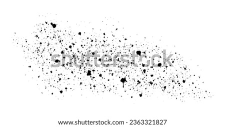 Ink spray on white background. Hand drawn black paint splash. Vector illustration of grunge ink splatter isolated. Graphic design element, splash and drip. Dirty background. Vector illustration