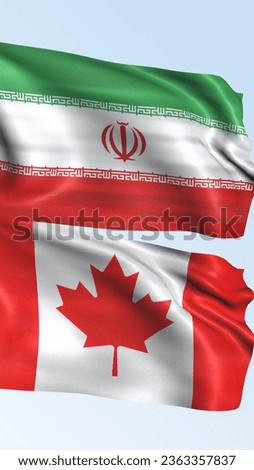 Iran flag with Canada flag, 3D rendering with a cloudy background
