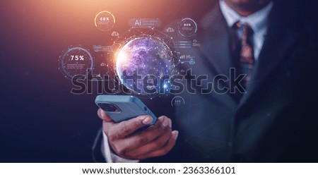 Businessmen present the business world of the graphic future in the form of innovative digital business processing technology. The composition of this image is decorated by NASA.