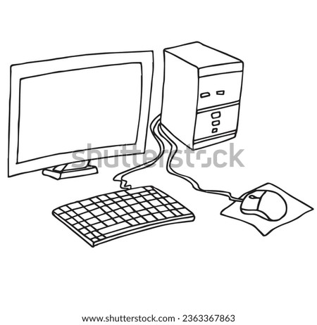 cute cartoon Computer coloring page for kids. Vector illustration for children. Vector illustration of Computer isolated on white background. Royalty-Free Stock Photo #2363367863