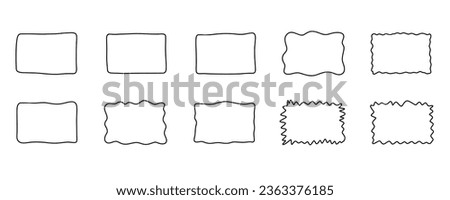 Rectangle frame set. Doodle wavy curve deformed textured frames. Border sketch. Vector illustration isolated on a white background. Royalty-Free Stock Photo #2363376185