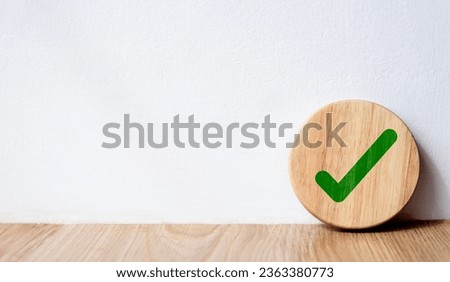 round plank with green check mark icon tick icon check mark Green circle check mark Done button on a white background. banner copy space