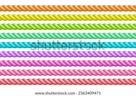 Vector Seamless Rope Set, group of illustration horizontal decorative bright multicolored long ropes, collection of many variety repeating nylon ropes on white background Royalty-Free Stock Photo #2363409471