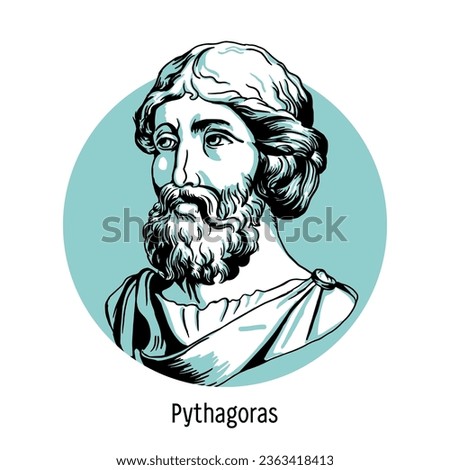 Pythagoras of Samos was an ancient Greek philosopher, mathematician, music theorist and mystic. Hand-drawn vector illustration. Royalty-Free Stock Photo #2363418413