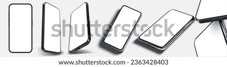 Collection of smartphone mockup blank screen isolated with clipping path on white background. Realistic mockup of mobile phone with empty display front and angle view, template for UI UX design