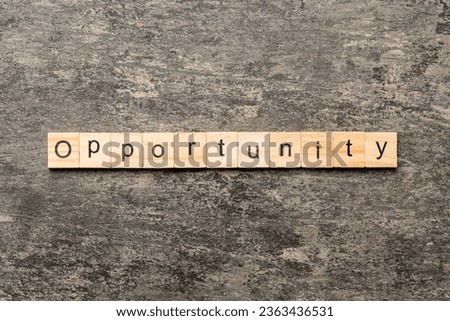 Opportunity word written on wood block. Opportunity text on table, concept.
