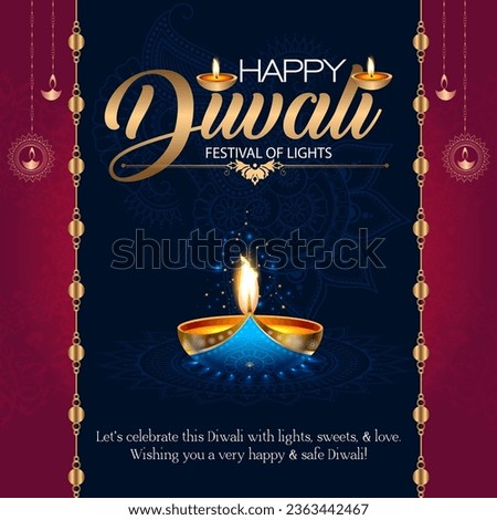 Happy Diwali is the joyous celebration of the Hindu Festival of Lights, marked by vibrant lamps, festive gatherings, and the triumph of light over darkness. Royalty-Free Stock Photo #2363442467