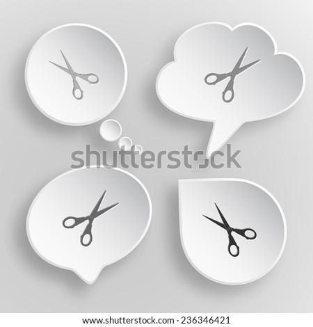 Scissors. White flat vector buttons on gray background.