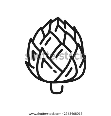 Globe artichoke or thistle isolated vegetarian food line icon. Vector flower bud, healthy veggie greens, fresh french artichoke head, salad ingredient