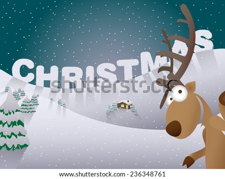 Christmas landscape with deer