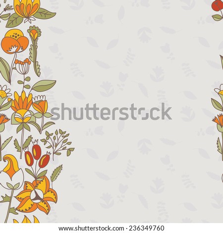 Flower border, seamless texture with flowers. Use as greeting card. Full color seamless floral background