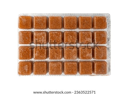Fish Food Isolated, Insect Briquettes, Frozen Artemia, Cold Daphnia, Frozen Bloodworm on White Background, Clipping Path
